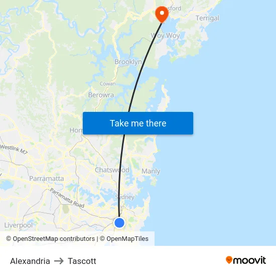 Alexandria to Tascott map