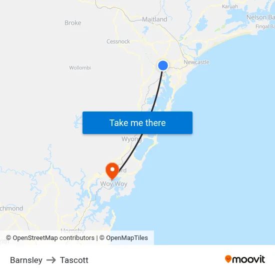 Barnsley to Tascott map