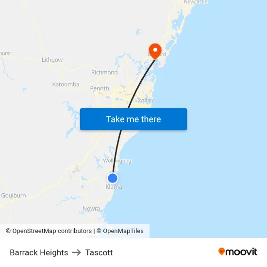 Barrack Heights to Tascott map