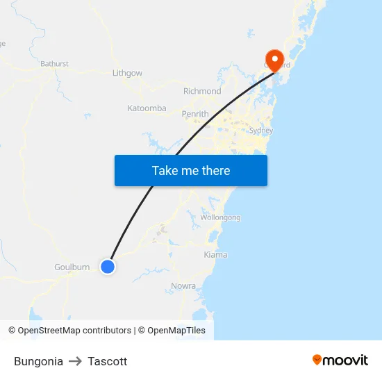 Bungonia to Tascott map