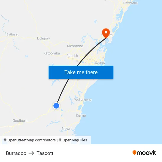 Burradoo to Tascott map