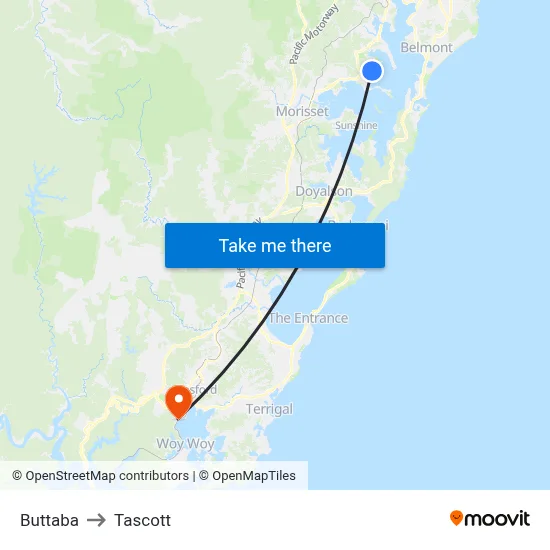 Buttaba to Tascott map