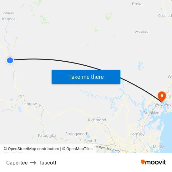 Capertee to Tascott map
