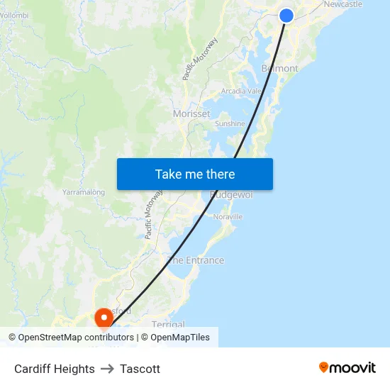 Cardiff Heights to Tascott map