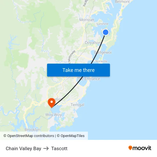 Chain Valley Bay to Tascott map