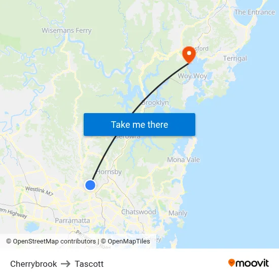 Cherrybrook to Tascott map