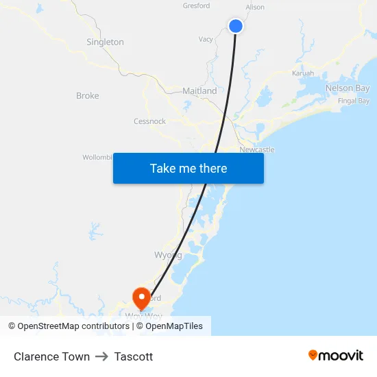 Clarence Town to Tascott map