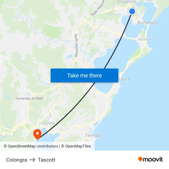 Colongra to Tascott map