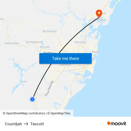 Couridjah to Tascott map