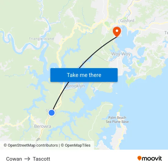 Cowan to Tascott map
