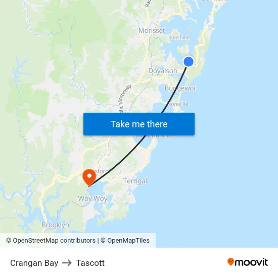 Crangan Bay to Tascott map