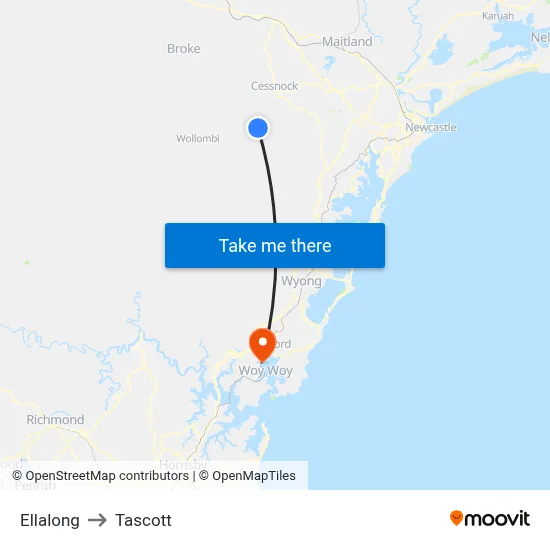 Ellalong to Tascott map
