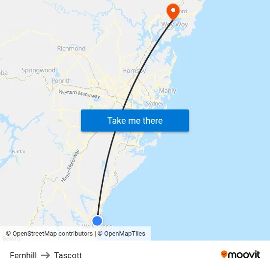 Fernhill to Tascott map