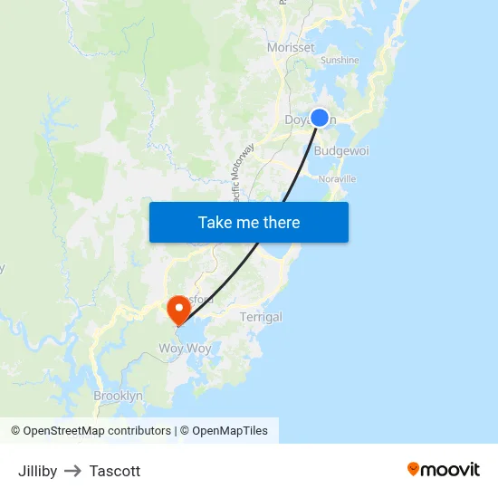 Jilliby to Tascott map