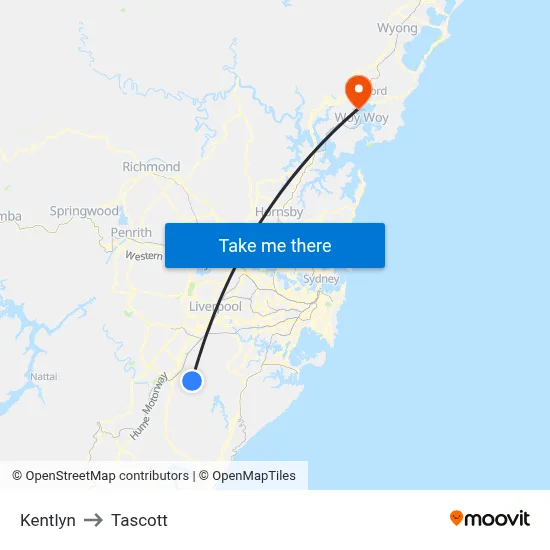 Kentlyn to Tascott map