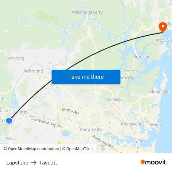 Lapstone to Tascott map