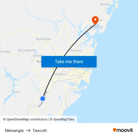 Menangle to Tascott map