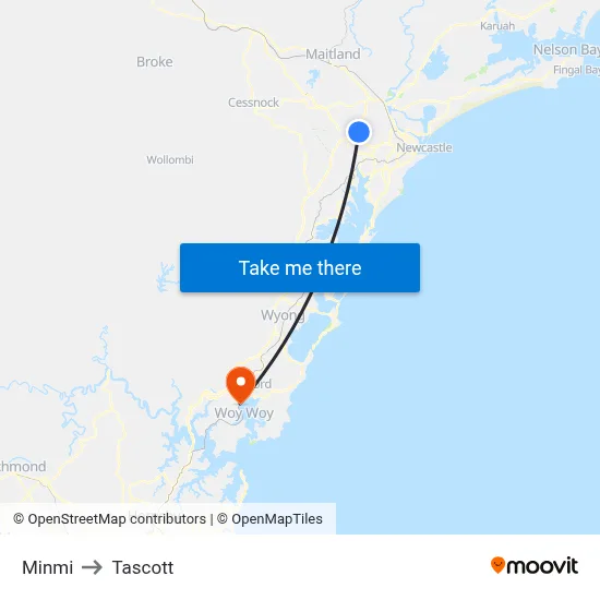 Minmi to Tascott map