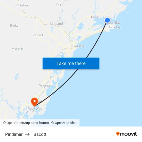Pindimar to Tascott map