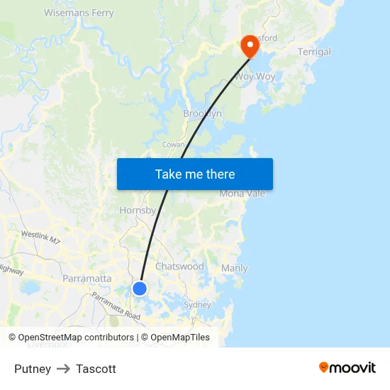 Putney to Tascott map