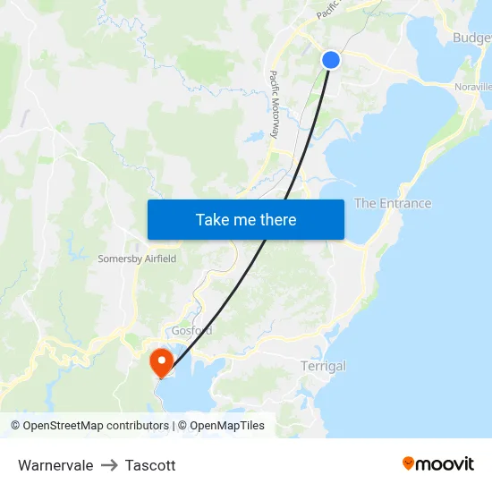 Warnervale to Tascott map