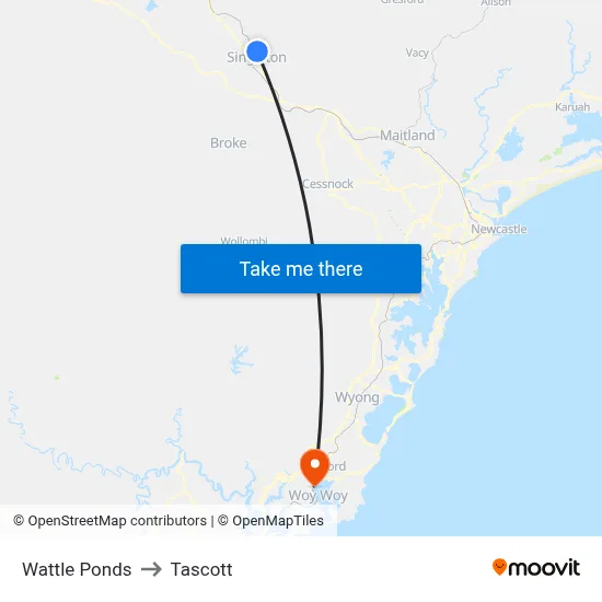 Wattle Ponds to Tascott map