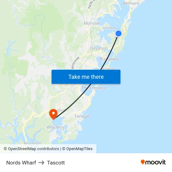 Nords Wharf to Tascott map