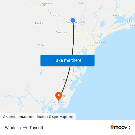 Windella to Tascott map