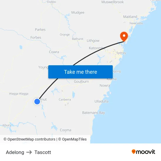 Adelong to Tascott map
