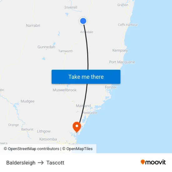 Baldersleigh to Tascott map