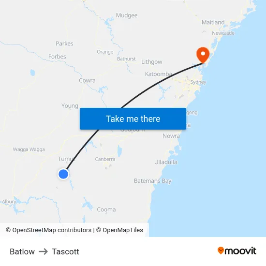 Batlow to Tascott map