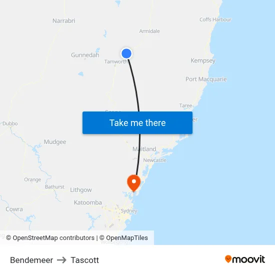 Bendemeer to Tascott map