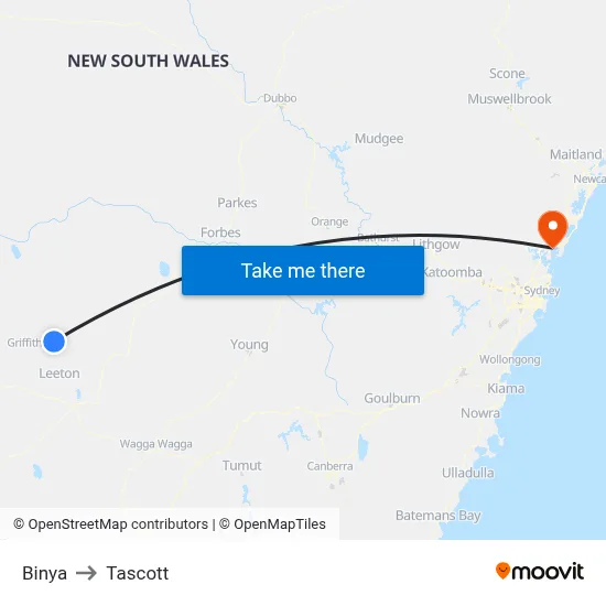 Binya to Tascott map