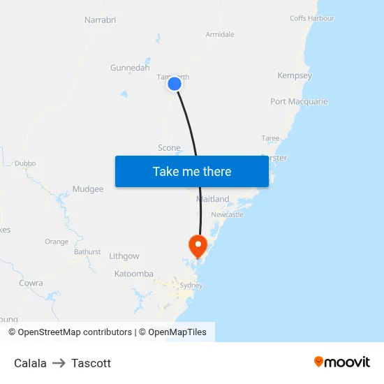 Calala to Tascott map