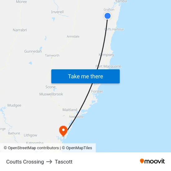 Coutts Crossing to Tascott map