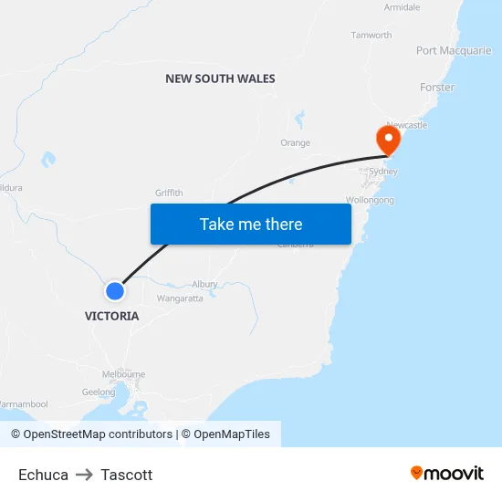 Echuca to Tascott map