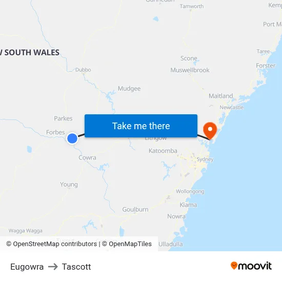 Eugowra to Tascott map