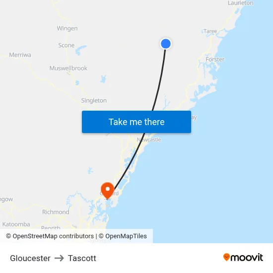 Gloucester to Tascott map