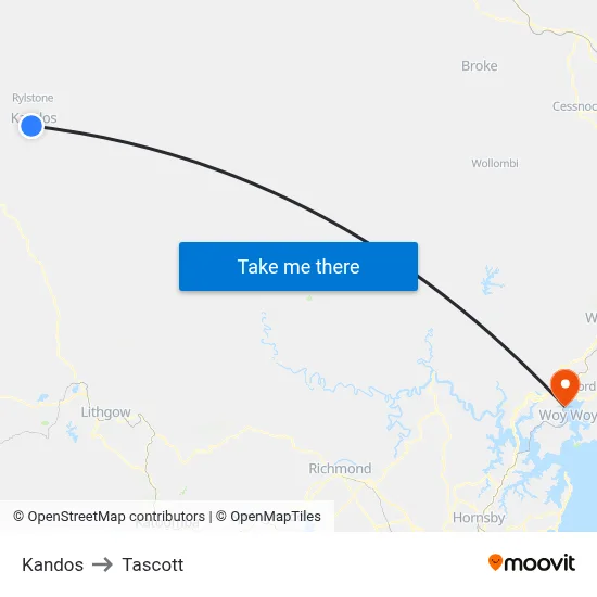 Kandos to Tascott map