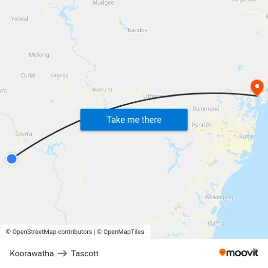 Koorawatha to Tascott map