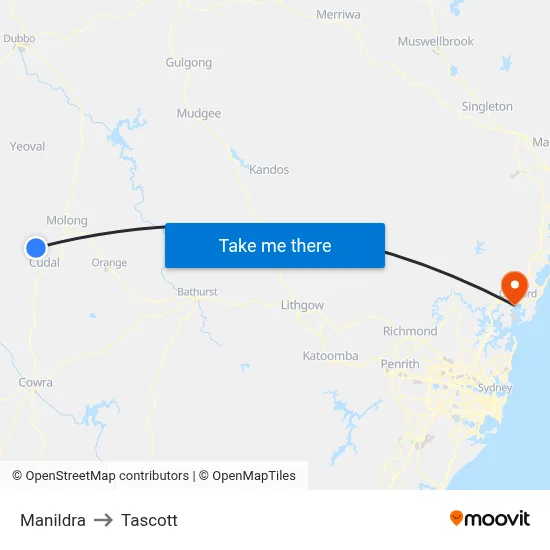 Manildra to Tascott map