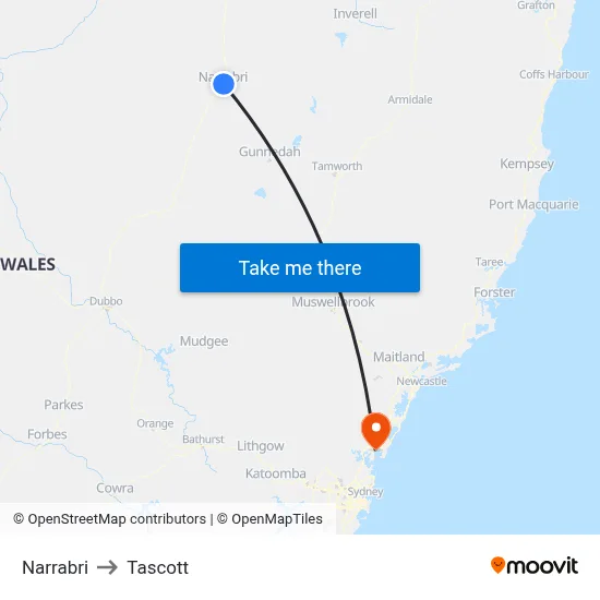 Narrabri to Tascott map