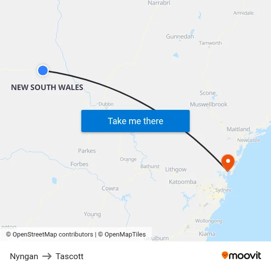 Nyngan to Tascott map