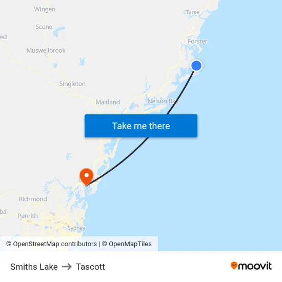 Smiths Lake to Tascott map