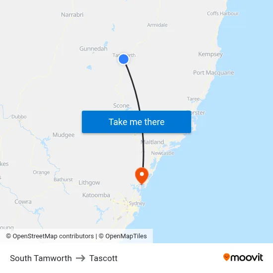 South Tamworth to Tascott map