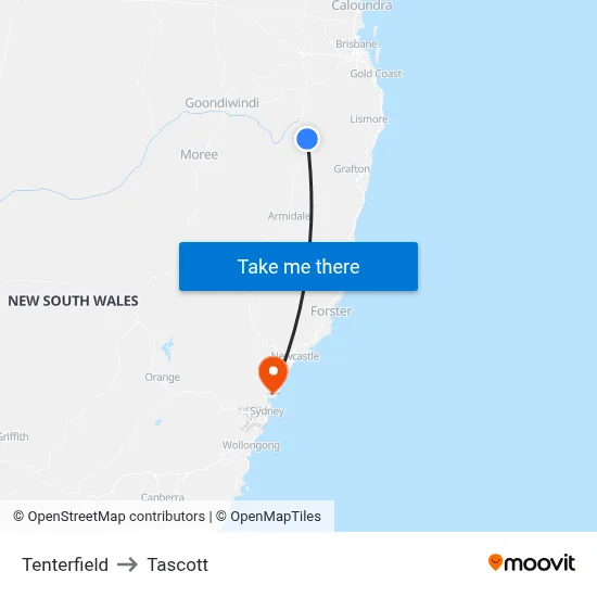 Tenterfield to Tascott map