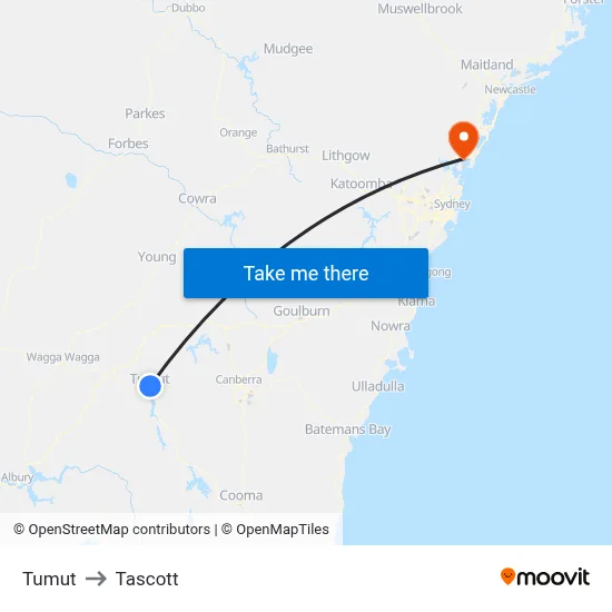 Tumut to Tascott map