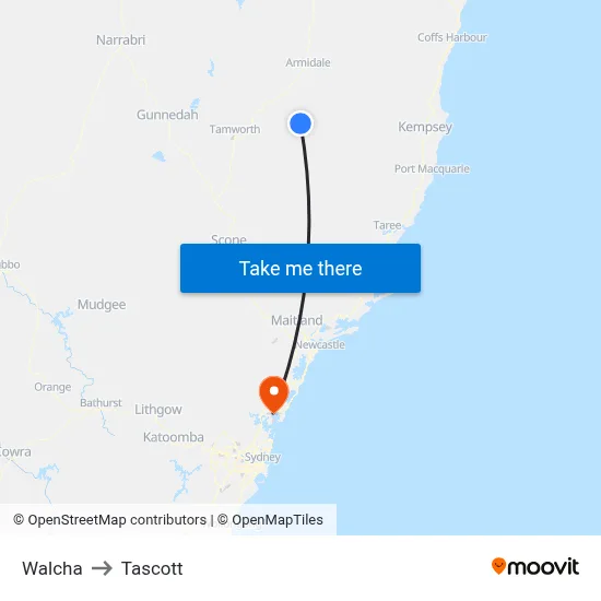 Walcha to Tascott map