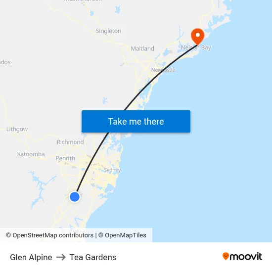Glen Alpine to Tea Gardens map