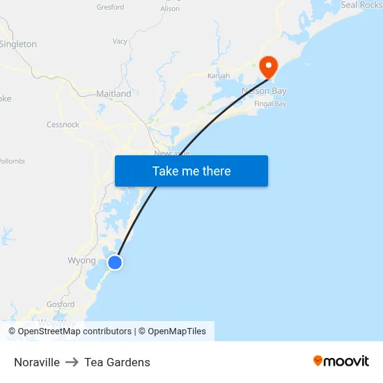 Noraville to Tea Gardens map